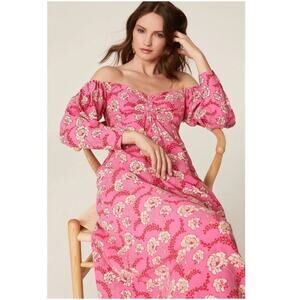 A.L.C. Calley Pink Printed Silk Linen Empire Quarter Sleeve Midi Dress Size 0